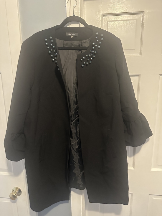 Nine West Jackets & Blazers - Nine West Black Pearl-Trim Open Trench Coat With Bubble Sleeves